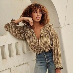 NWT Doen Seychelle Top in Olive Gingham, size XS